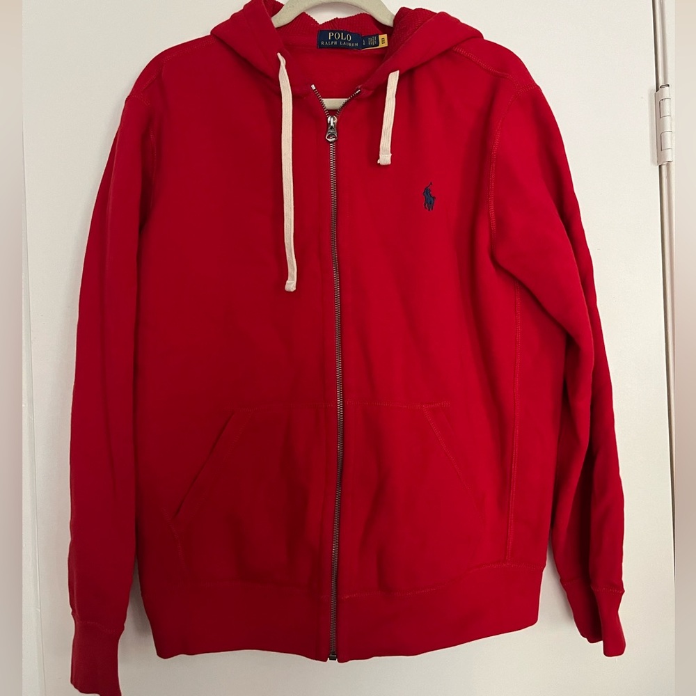 Polo Ralph Lauren Red Fleece Zip-Up Jacket with Hood